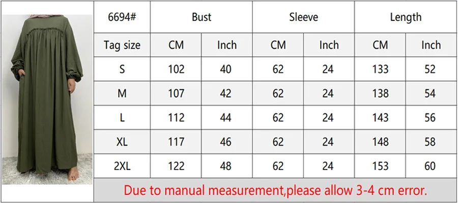 8 Colors Big Loose Sleeves Wrinkle Crepe Crew Neck Closed Abaya Cute Bust Pleats Maxi Dresses With Side Pockets