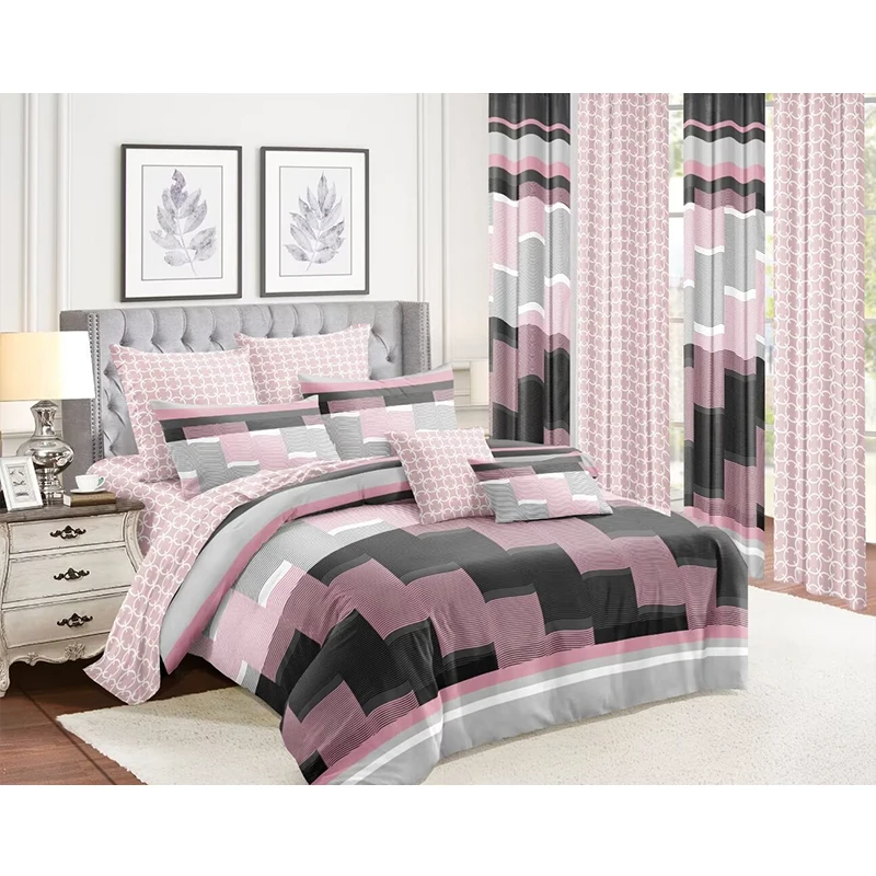 Wholesale High Quality 10 Pieces Curtain Bedding Sets Queen Size Printed Cotton Filling Bedspread Set with Curtain