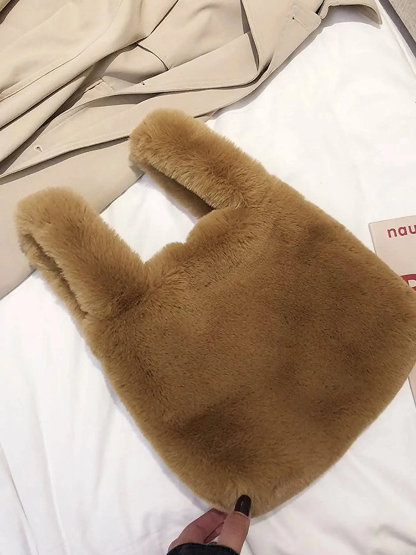 Brown fashion lady plush tote bag