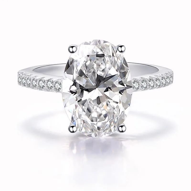 S925 Silver 9 * 13 Dove Egg Ice Flower Cut High Carbon Diamond Ring Fashion Light Luxury Simulation Mosang Proposal Ring