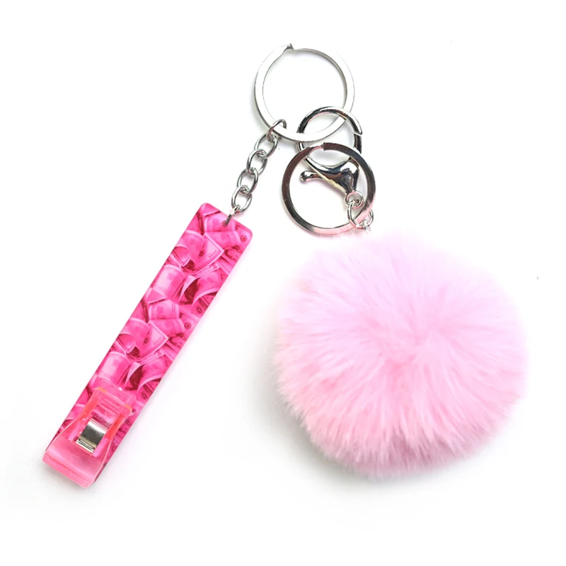 custom Logo Printed ATM Card Puller With Pompom personalized logo Credit Card Puller keychain Grabber For Long Nails