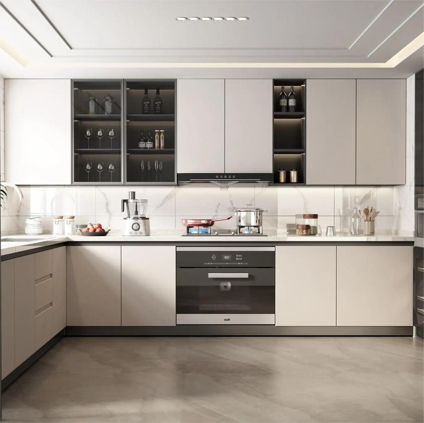 Белый лак кухонный шкаф Cucine с большим островом и высоким блоком бега