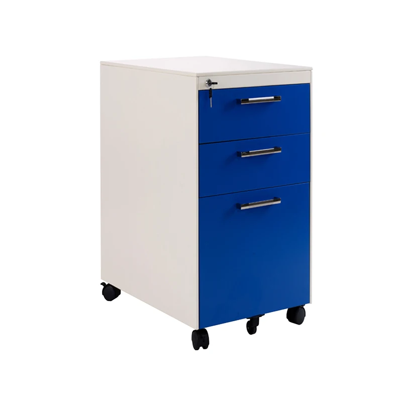 Smoothly movable 3 drawer filing storage cabinet with 4 revolved caster and receptacle locking system