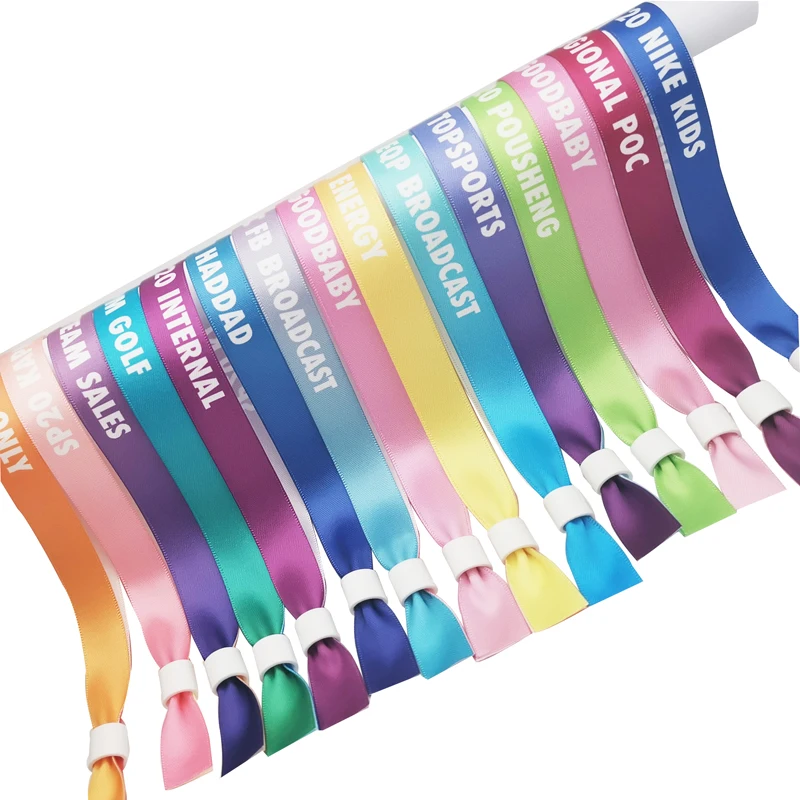 RFID CHIP High quality custom event festival party ribbon satin fabric brands logo text printing wristbands Bracelets