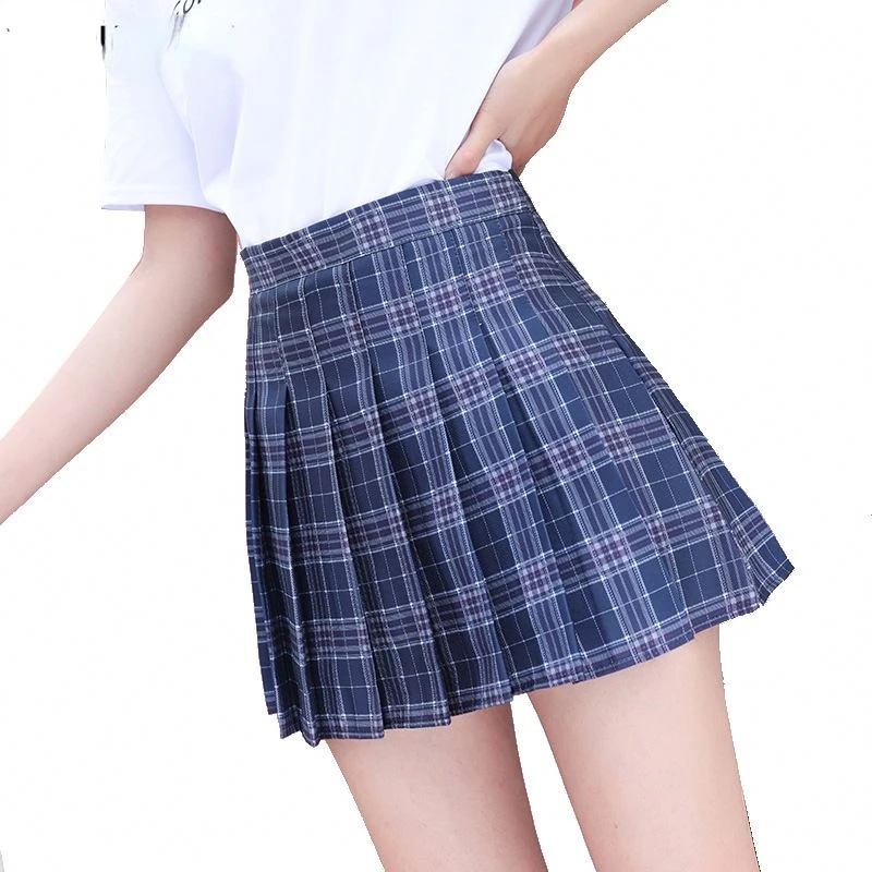 New Fashion Women Plaid Summer Skirt 2021 High Waist Stitching Student Pleated Skirts Cute Sweet Girls Dance Mini Skirt