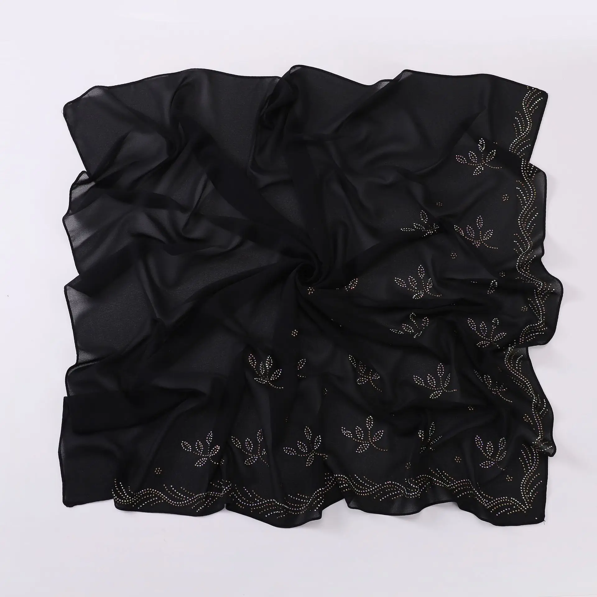 New Pearl Chiffon Leaf  90Cm Square High Quality Chiffon Hijab Soft Breathable Small Fresh Headscarf Chiffon Hijab Double Loop