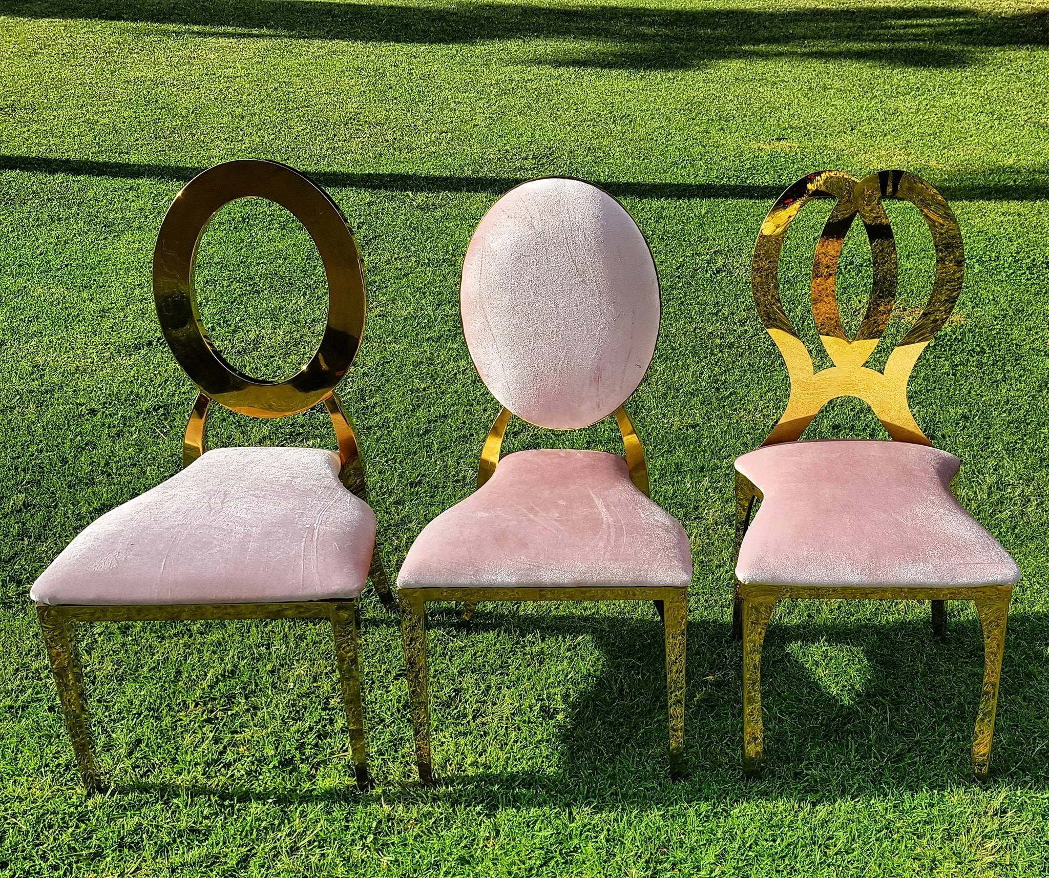 Luxury gold metal chair frames pink velvet wedding banquet dining chair series