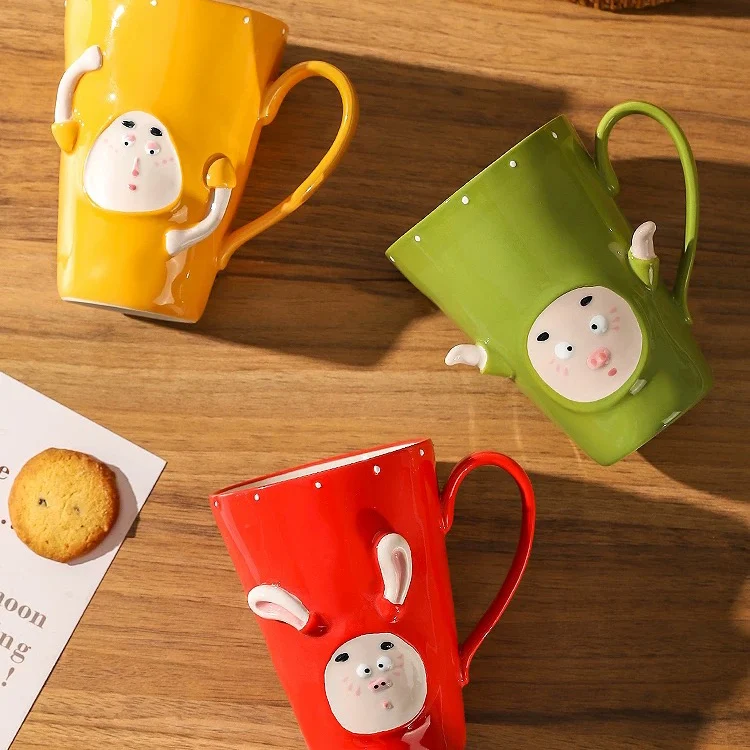 High quality 3d funny face design colorful glazed porcelain cup mug handmade ceramic mug modern coffee mugs for home