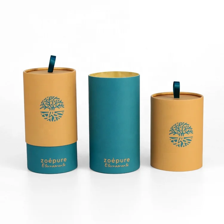Manufacturer bath salt cosmetic toy gift packaging box recycled kraft cylinder cardboard paper tube with silk handle