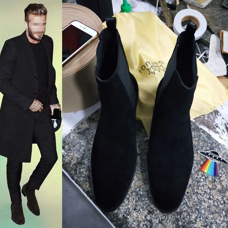 Dropshipping Custom Logo Fashion Design Leather Boots Plus Size Western Suede Leather Men Chelsea Boots