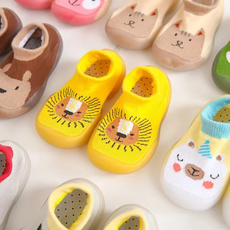 Wholesale Baby Girls Boys Indoor Rubber Sole First Walker Shoes Slip On Animal Print Sock Floor Shoes For Toddler