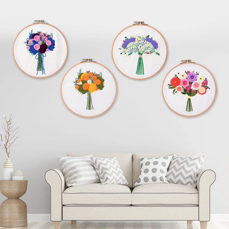 Flower Printed Pattern Wall Painting Art Needlework Handmade Sewing Craft Cross Stitch DIY Embroidery Kits Home Wall Decor
