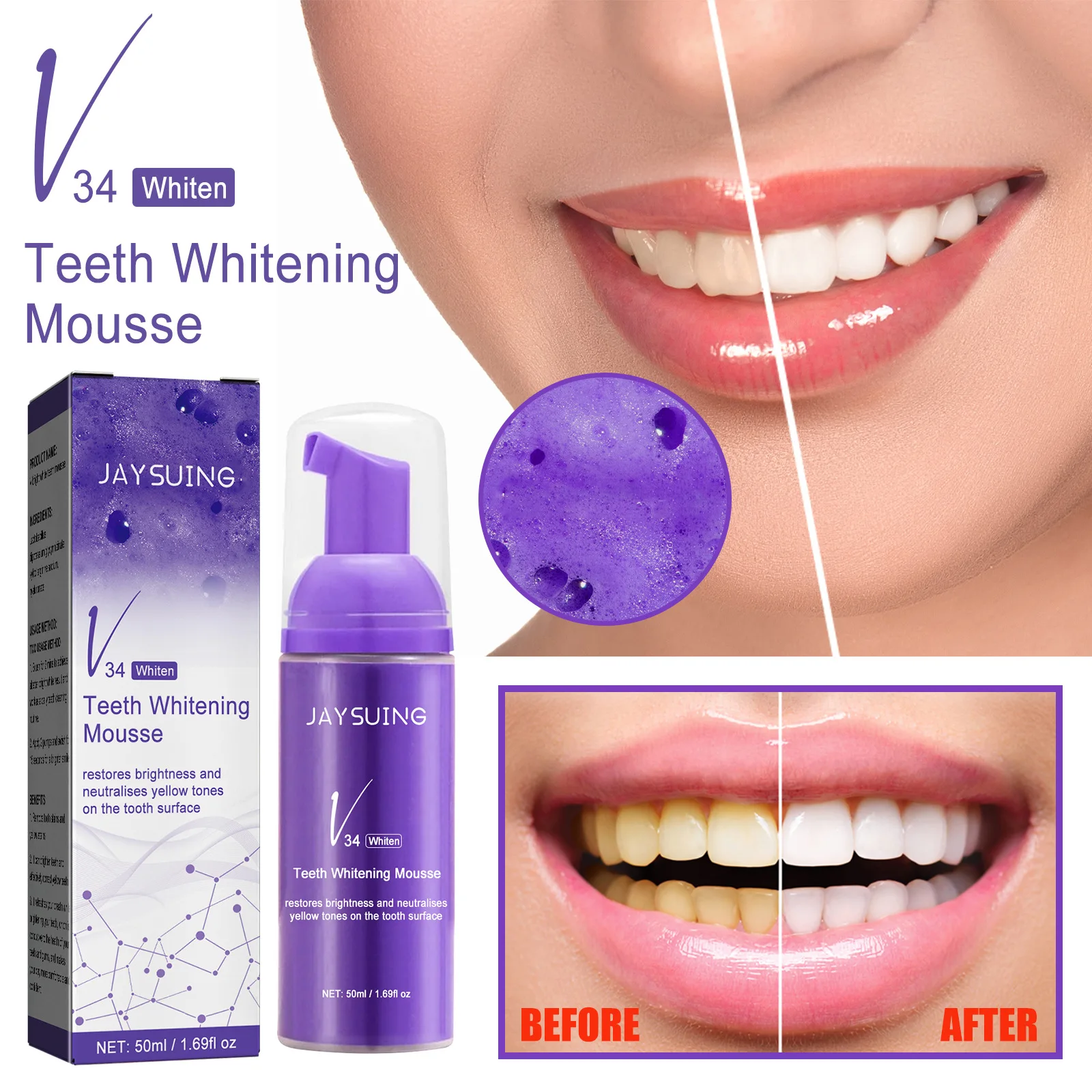 Hot Sale JAYSUING V34 Teeth Whitening Toothpaste Removing Dental Stains Yellow Tooth Corrector Whitening Toothpaste
