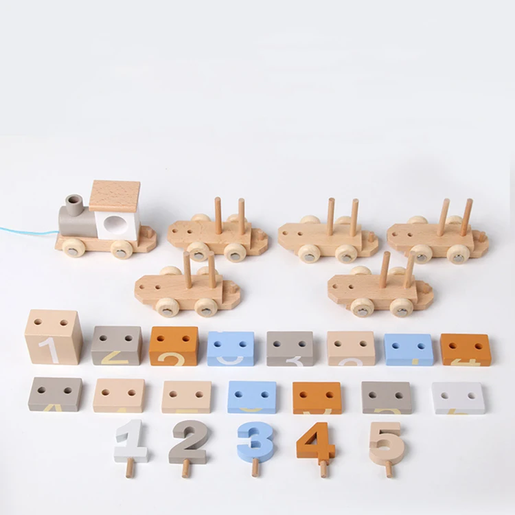 Early Learning Montessori wooden number train toy Kids stacking sorting blocks Set Toy