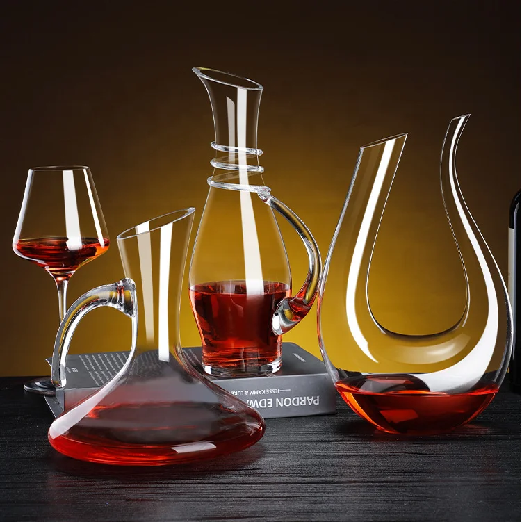 Wholesale 1400ml 47oz Crystal Glass Red Wine Decanter Unique Whisky Liquor Decanter Top Hand Blown U Shape Wine Carafe Decanter