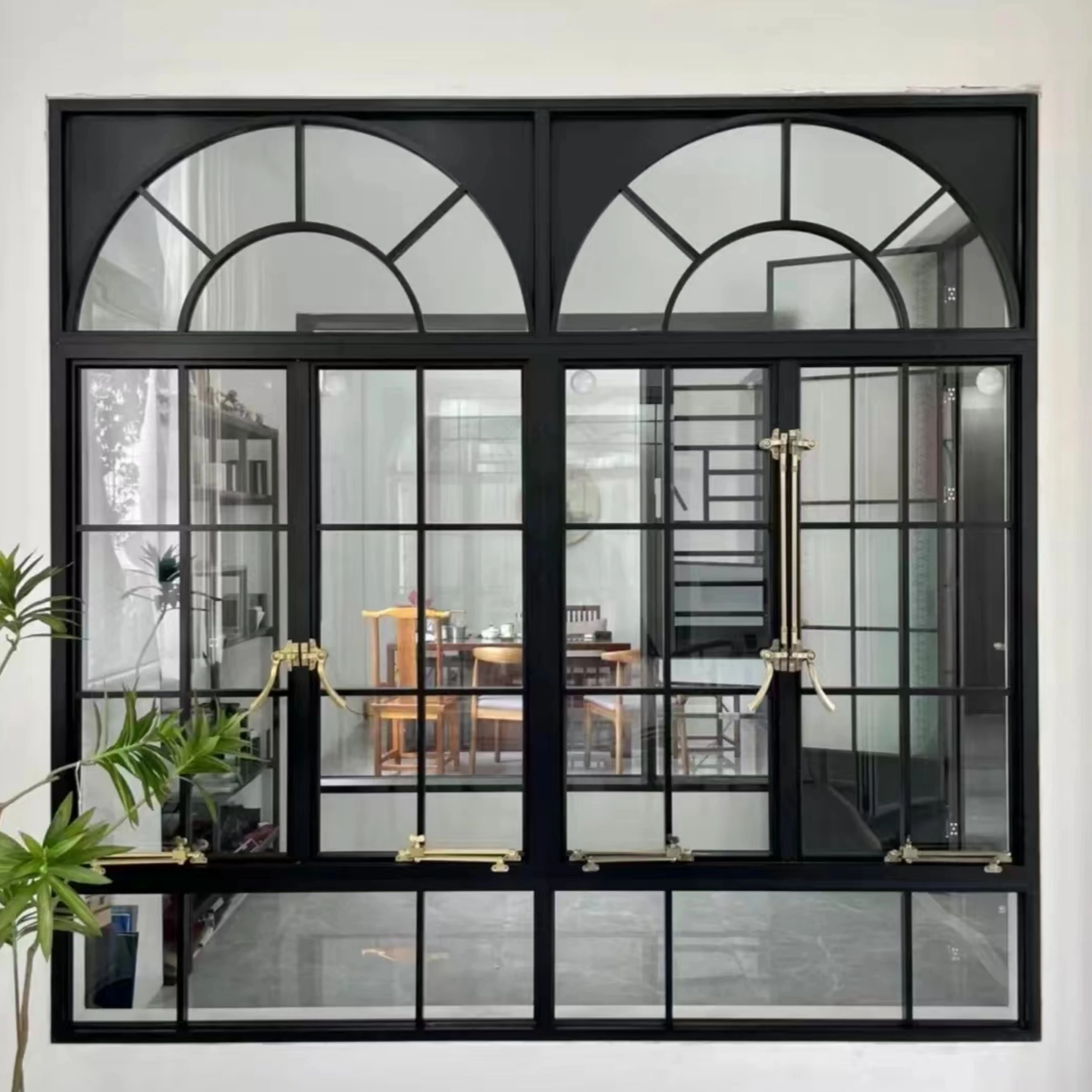 Commercial house windows black aluminium alloy hurricane impact arched sash aluminum and glass casement windows