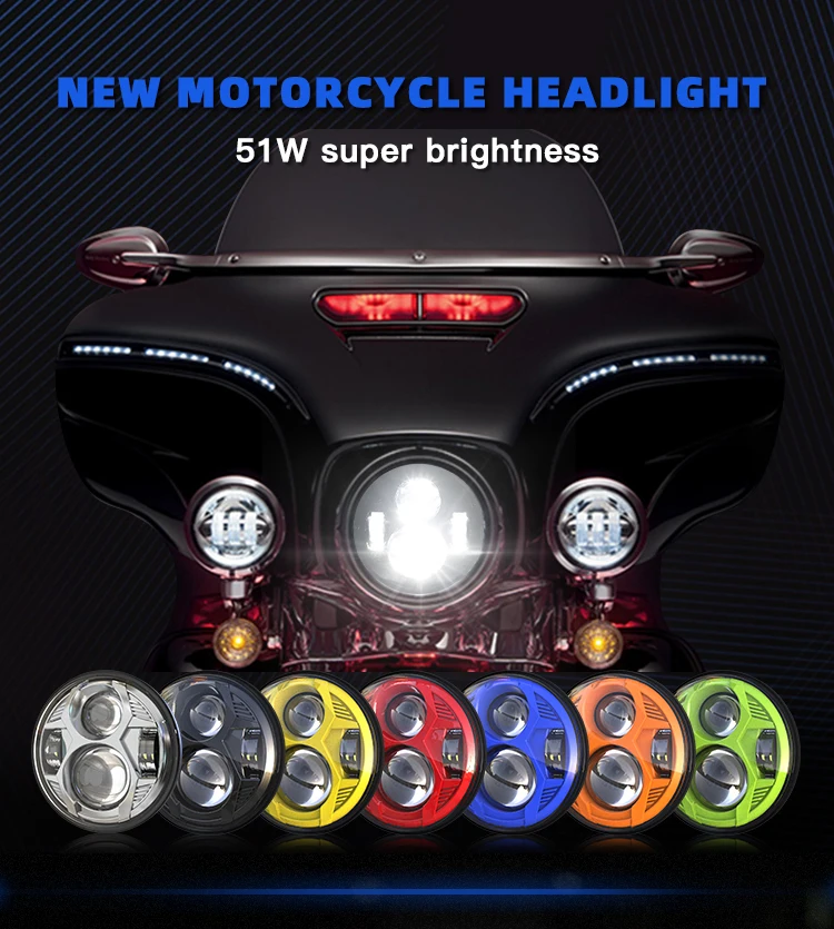 LED H4 Motorcycle Projector Headlight 75W 5 3/4 Round Headlight for Harley Davidson