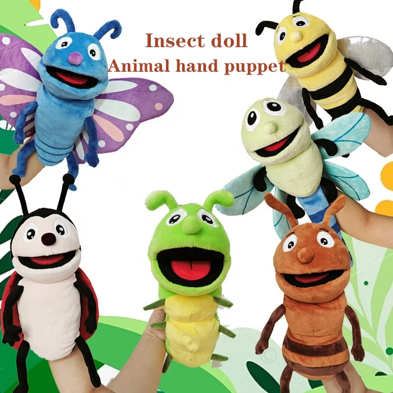 Wholesale Custom 40cm Cartoon Insects Series Plush Hand Puppets Stuffed Animal Soft Cute Bee Ant Ladybird Plush Educational Toy