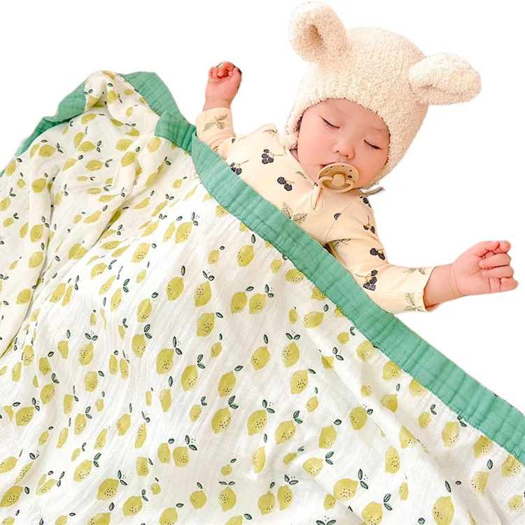 Soft 100% Cotton Bamboo Muslin Children Blankets Fruit Printing Kid Baby Muslin Swaddle Blanket