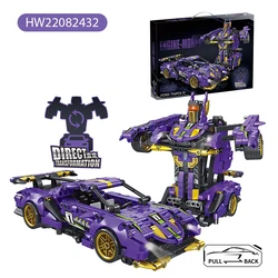 HW Toys Diy Bricks Pull Back Direct Force Straight Change Cars Transformation Robot Sports Car Building Blocks Sets For Kids