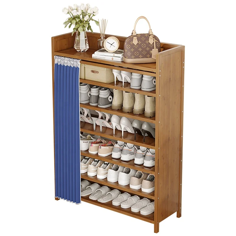 50/70/80cm 7 Tier Minimalist Hallway Living Room Foldable 6 Wooden Shoe Organizer Storage Stands Racks Cabinet for Home