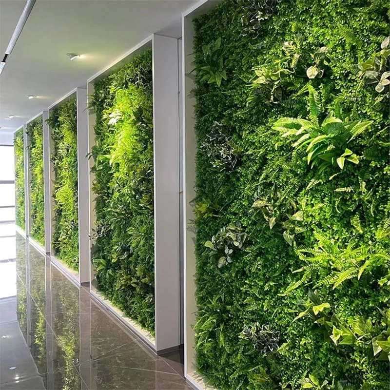 Artificial plants fake leaves colorful vertical green wall panel for church curtains backdrop decoration