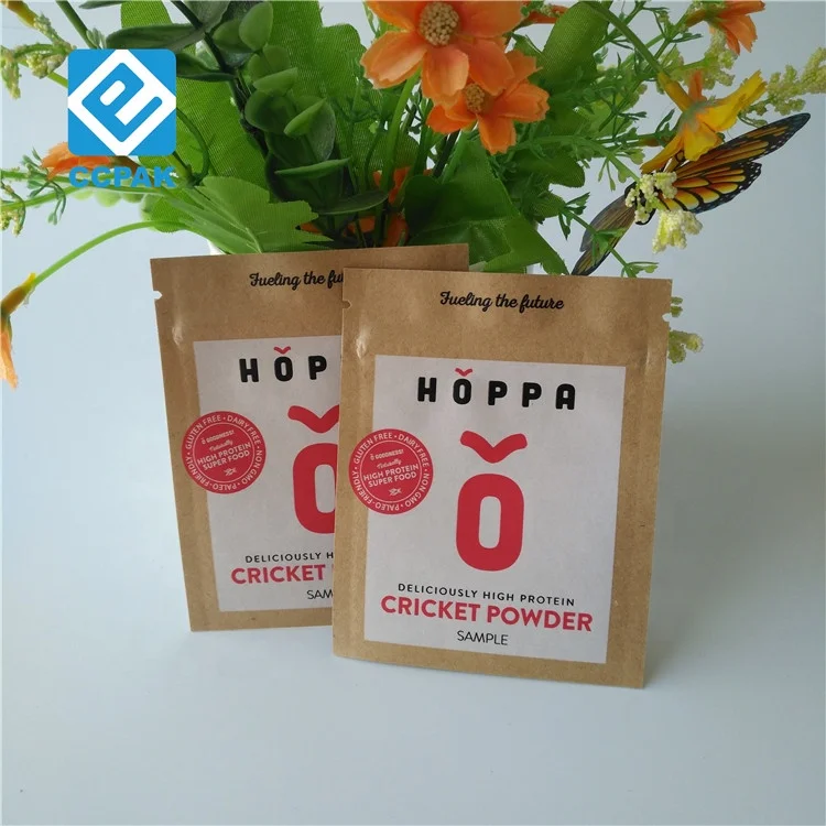Eco Friendly Food Grade Kraft Paper Zipper Bag Three Side Sealed Sugar Sachet For Tea leaves protein Powder Sample/candy/pill