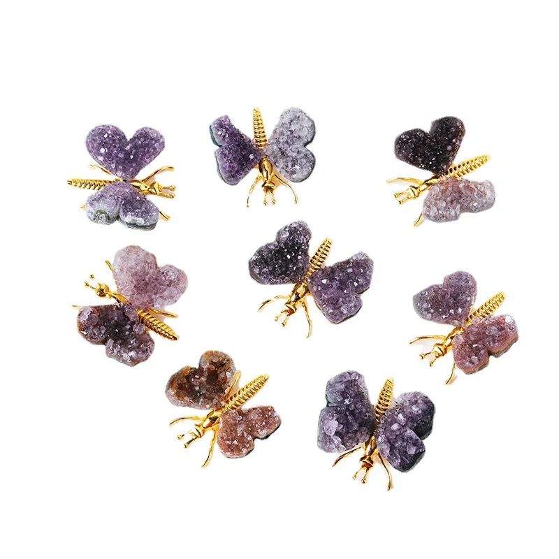 Wholesale amethyst Slice slab Handmade Butterfly Decorative Gift Natural crystal crafts amethyst cluster Butterfly