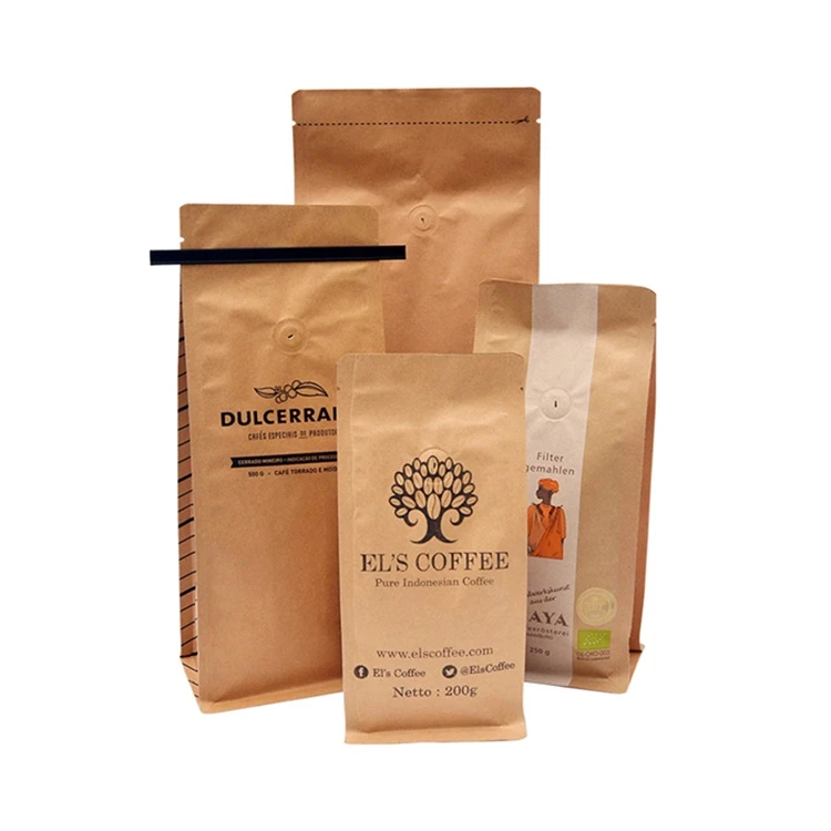 Heat Sealed Recyclable Kraft Paper Pouch 1Kg Empty Flat Bottom arabic Coffee Bean Packaging Zipper Coffee Bag With Valve