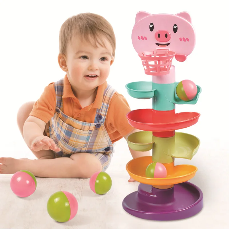 Baby Toys Rolling Ball Pile Tower Early Educational Toy Ball Drop Roll Swirling Tower Activity Drop Ball Tower
