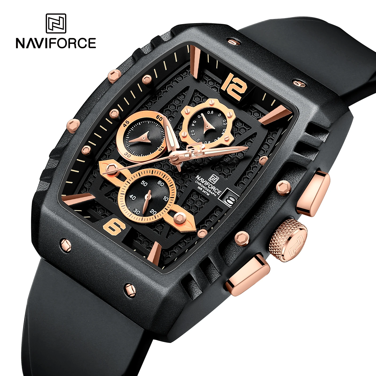 NAVIFORCE New 8025 Men Watch Sport Calendar Wristwatch Top Brand Luxury Chronograph Rubber Quartz Male Clock Gift