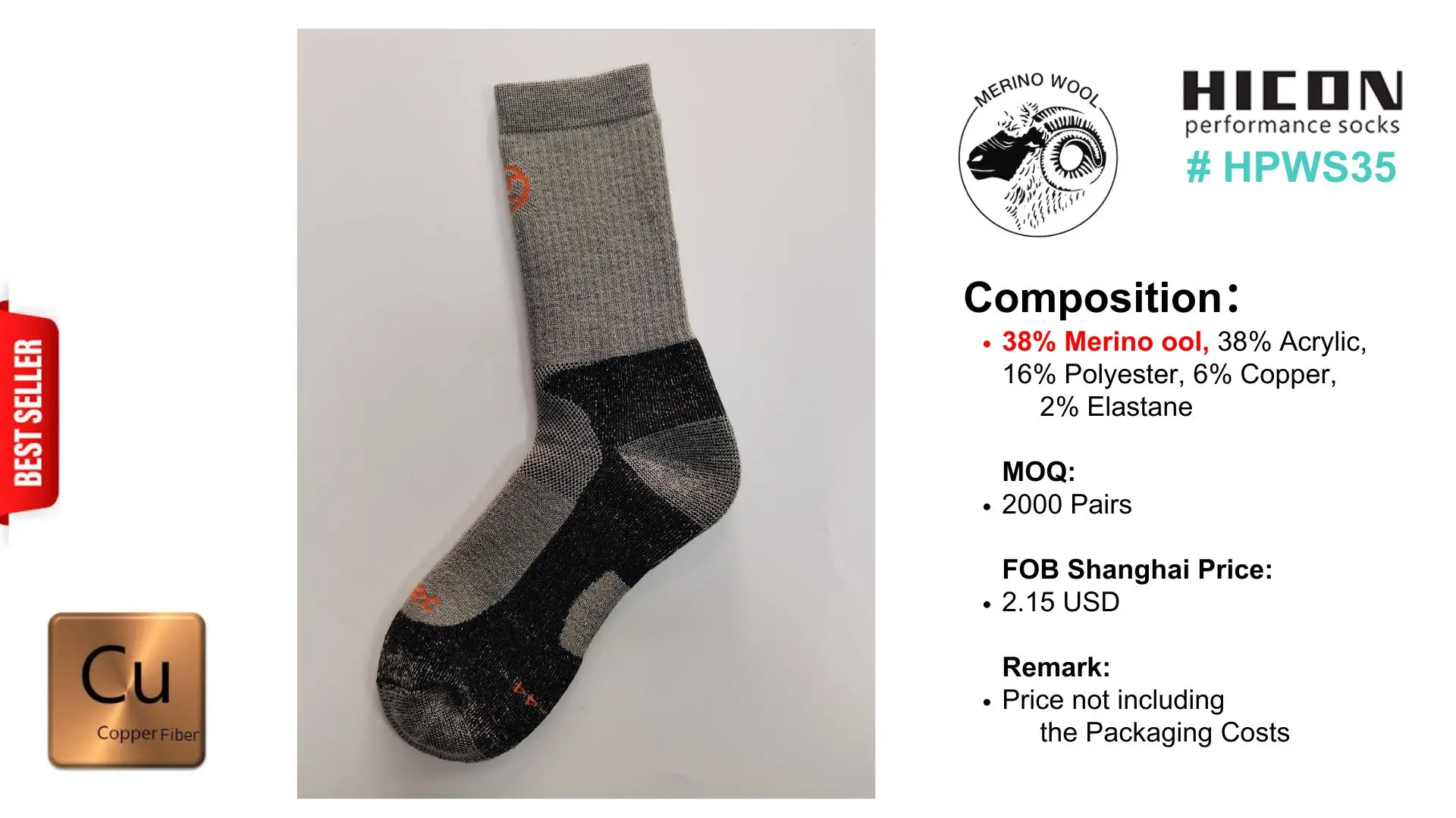 OEM Custom Outdoors Performance Hiking Trekking Coolmax Merino Thermolite Copper Socks