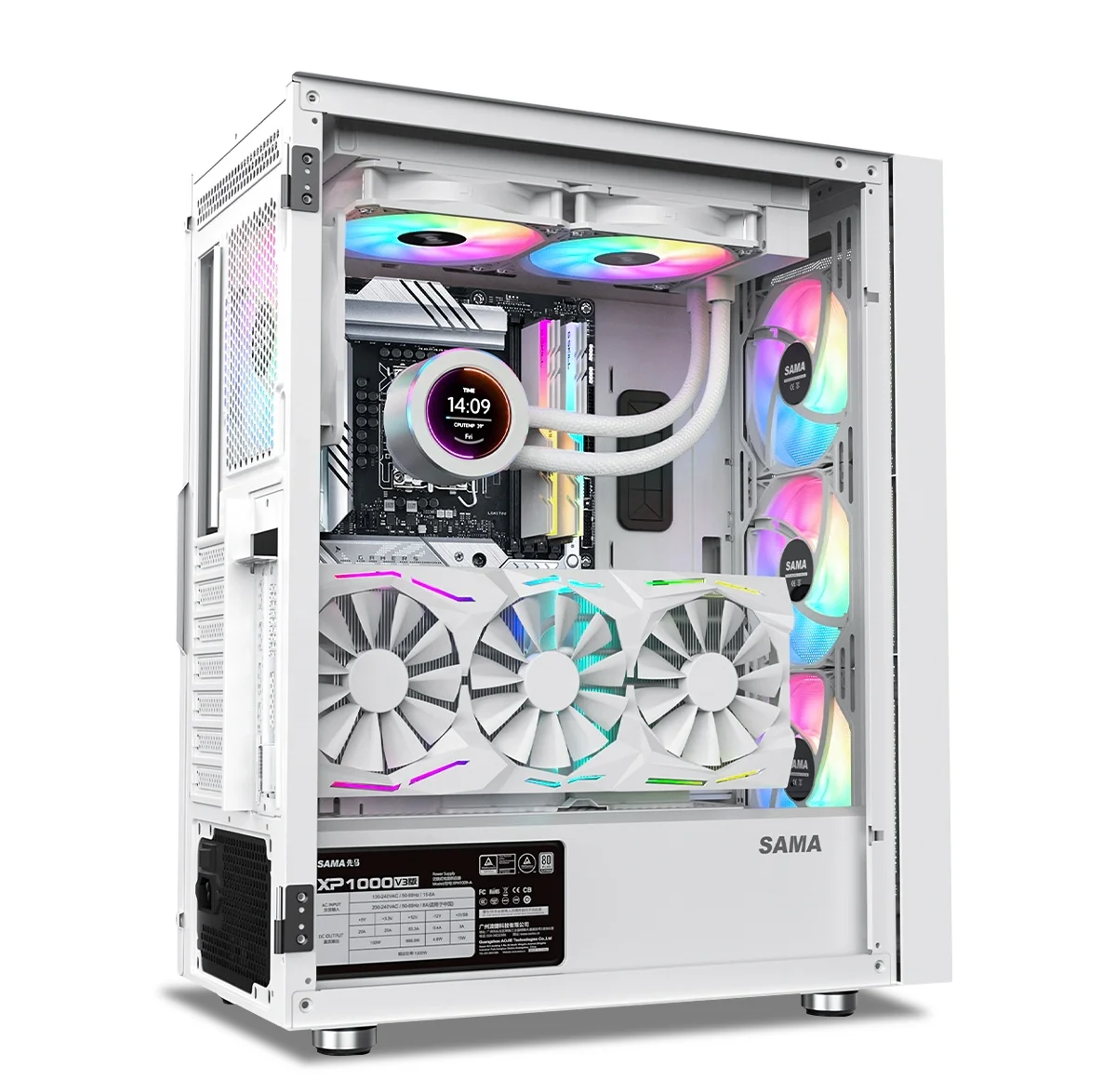 SAMA 3509 Door Open Tempered Glass Side Panel Black & White Mid Tower ATX Gaming PC Computer Case Cabinet