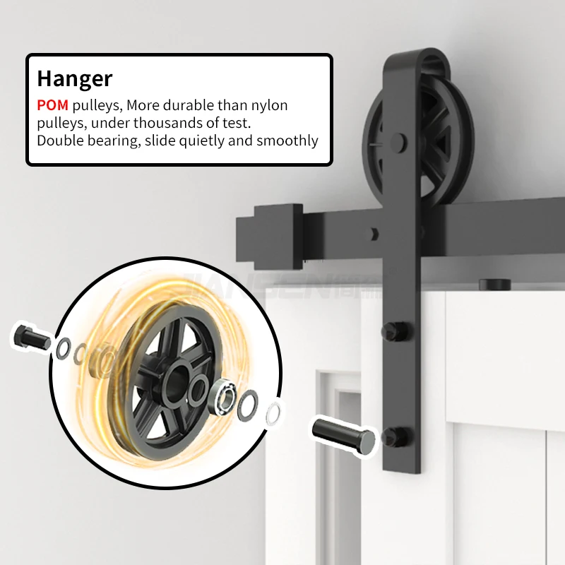 Modern Style Full Size Big Roll Wheel Black Carbon Steel Sliding Barn Door Hardware Kits For Interior Single Wooden Door