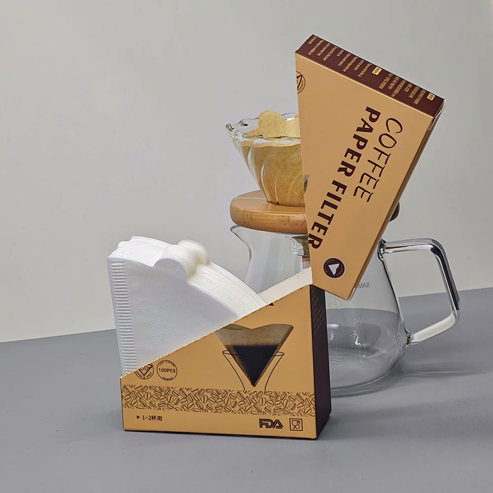 Hot Sale V-Shaped Filter Paper Filter Imported American Coffee Wood Pulp Cone Natural Unbleached Coffee Filter Paper