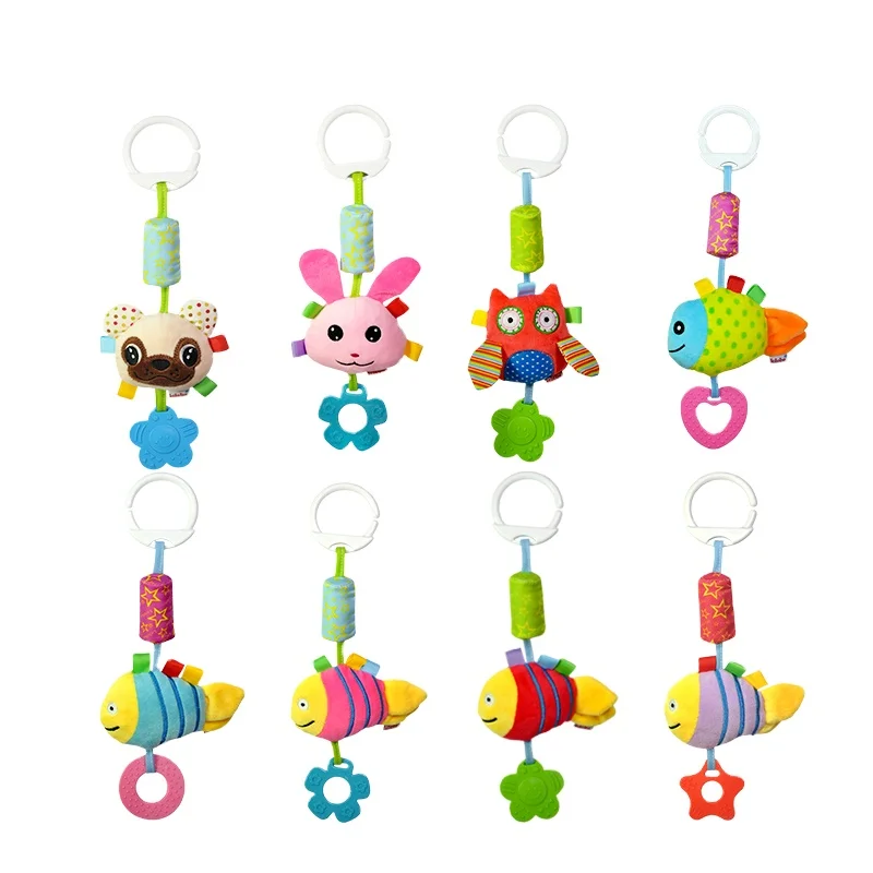 Custom  plush soft animal  organic hanging teething rattle baby cradle wind chime  hang  toy for Pendant toy for baby carriage