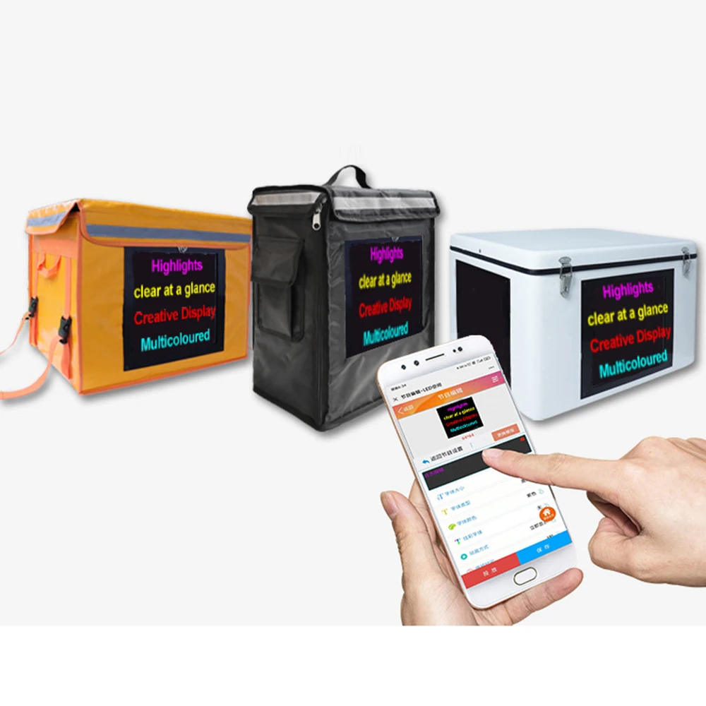 Led Display Screen Smart Advertising Take Away Backpack Led Dynamic Display Takeout Box Outdoors Waterproof Delivery Box Factory