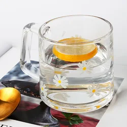 330ml Creative Glass Ins Cute Little Daisy Tulip Strawberry Prints Breakfast Glass Cup Household Water Cup Mug