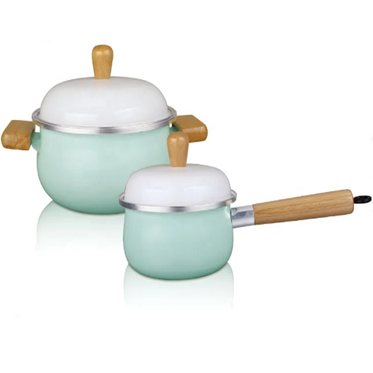 Japanese Two Ear Enamel Casserole With Metal Lid