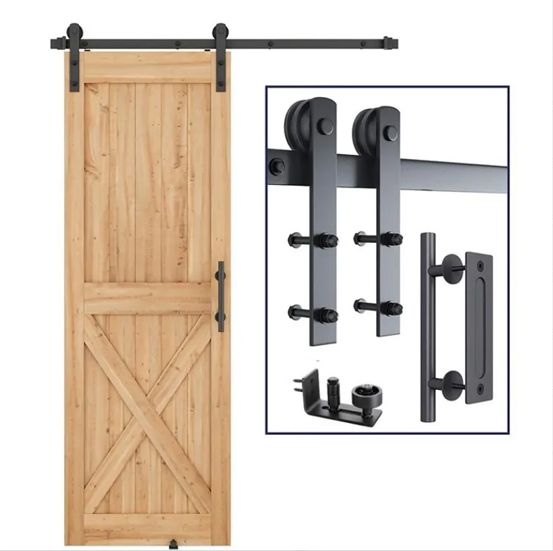 Wholesale Customize 6.6 FT Black Barn Sliding Doors With J Model Hardware Kit Adjustable Floor Guid Door Handles