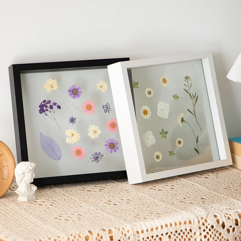 Wholesale Factory Price Transparent Double Sided Glass MDF Wooden Picture Frame Solid Wood Floating Photo Frame With Real Glass