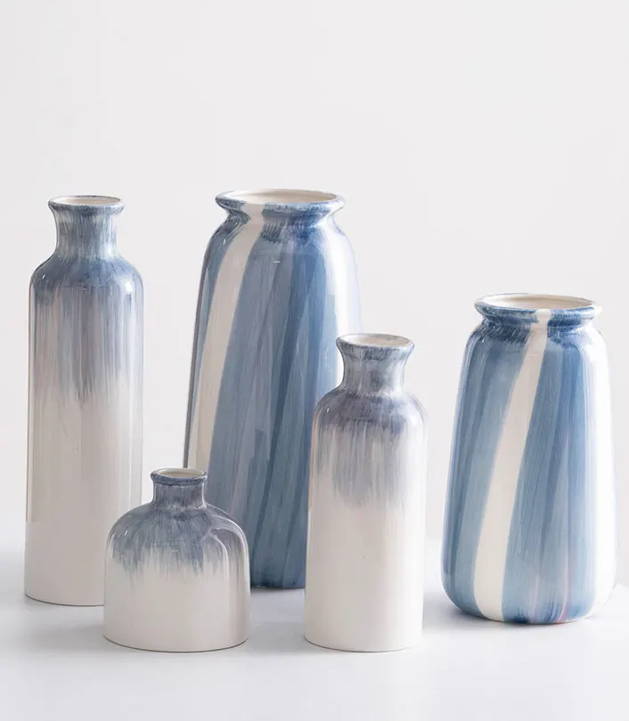Classic Hand Painted Blue and White Ceramic Vases for Home Decor
