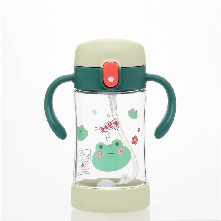 
Michley Children Plastic Cute Cartoon BPA Free Cheap Portable Double Handle Should Strap Kids Water Bottle With Straw 