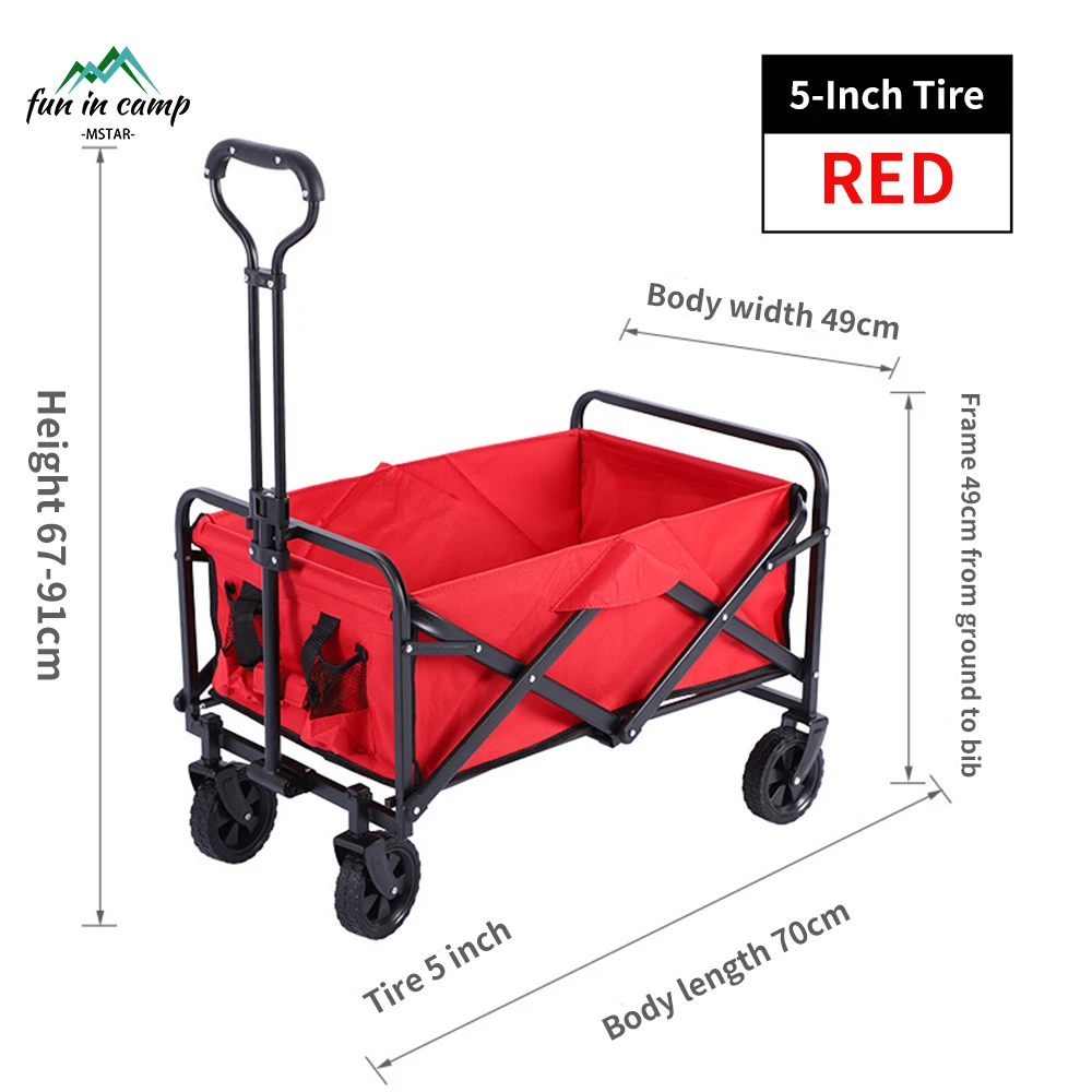 Foldable Picnic Camping Wagon Camping Cart Trail Collapsible Folding Beach Utility Cart Trolley Wagon