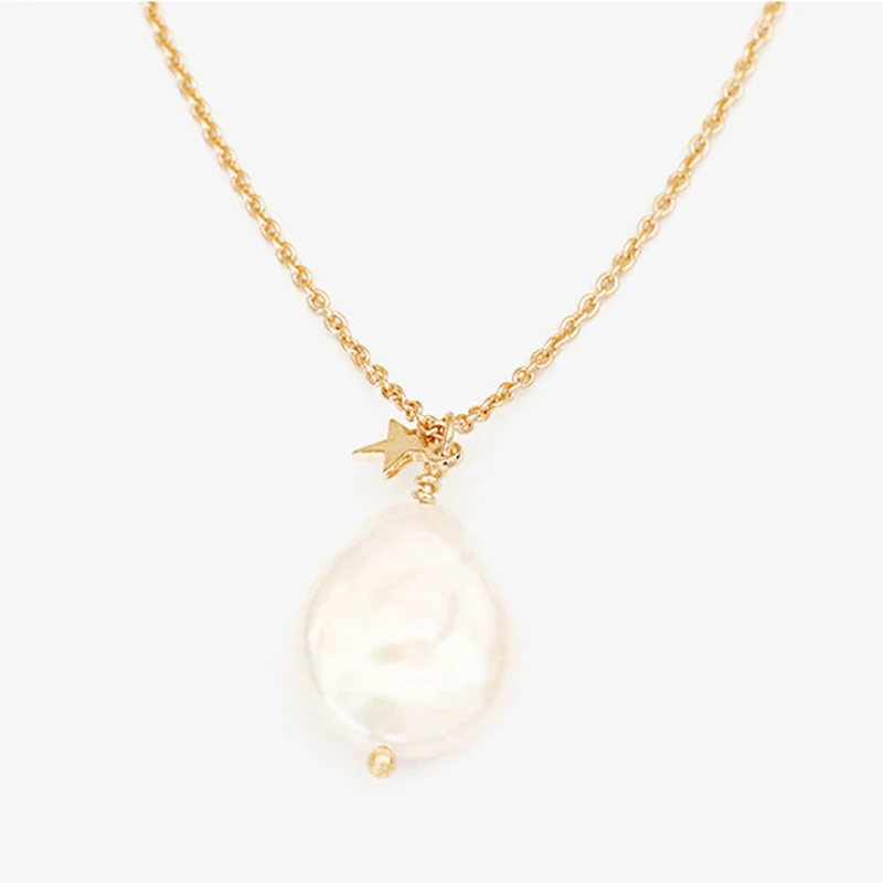 Custom European Vintage gold plated Chain Real Natural Baroque Pearl Pendant Necklace