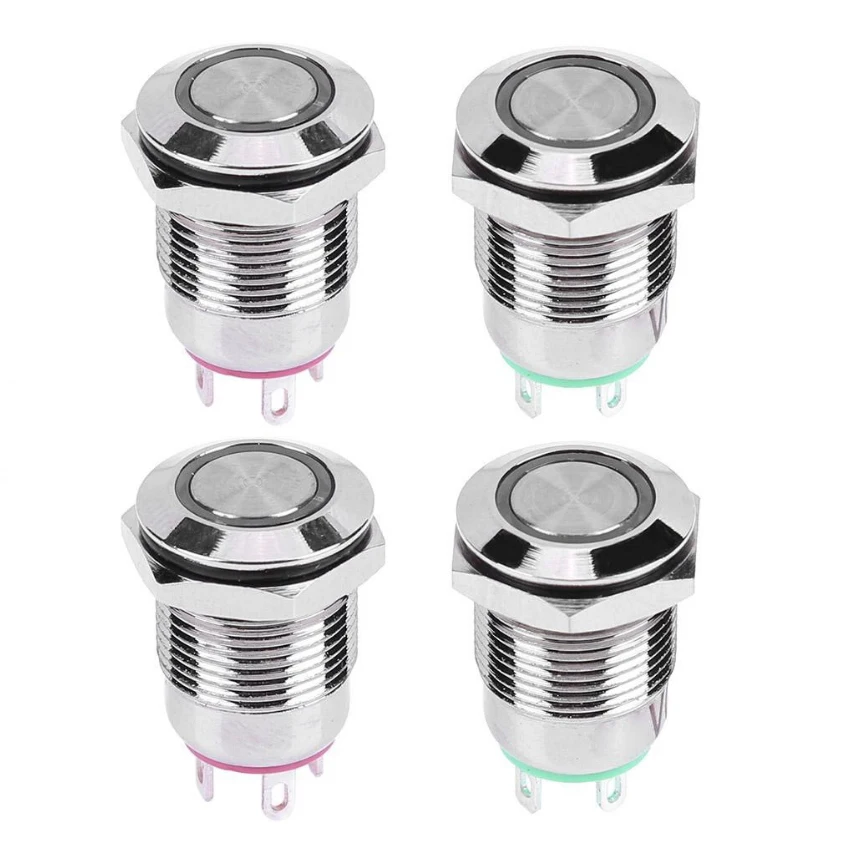 12mm metal button switch self reset 1 normally open with LED light 4-pin waterproof torsion vehicle refitting button