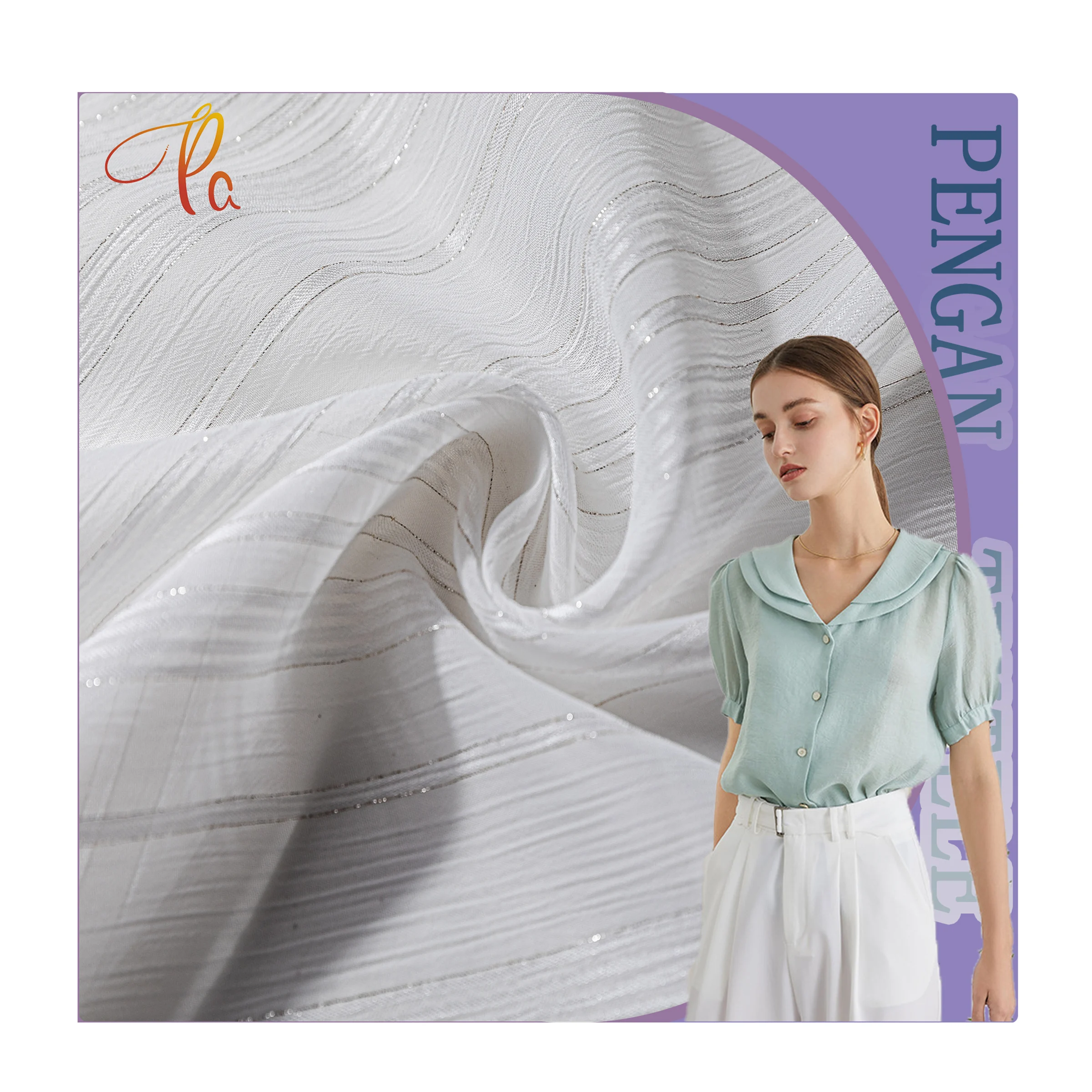 2023 Hot Sale Design Fashionable Custom Polyester Lurex Striped Chiffon Fabric For Ladies Clothes