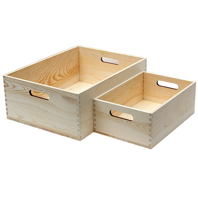 Pine Set of 2 Solid Wood Handmade Wooden Storage Box Supermarket Vegetable Display Box Crates