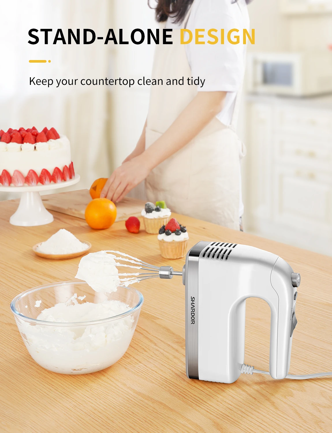 2024 Turbo Boost Speed Adjustable Hand Mixer Blender Eject Button Cooking Baking Cakes Eggs Dough Baking Mixer Handheld