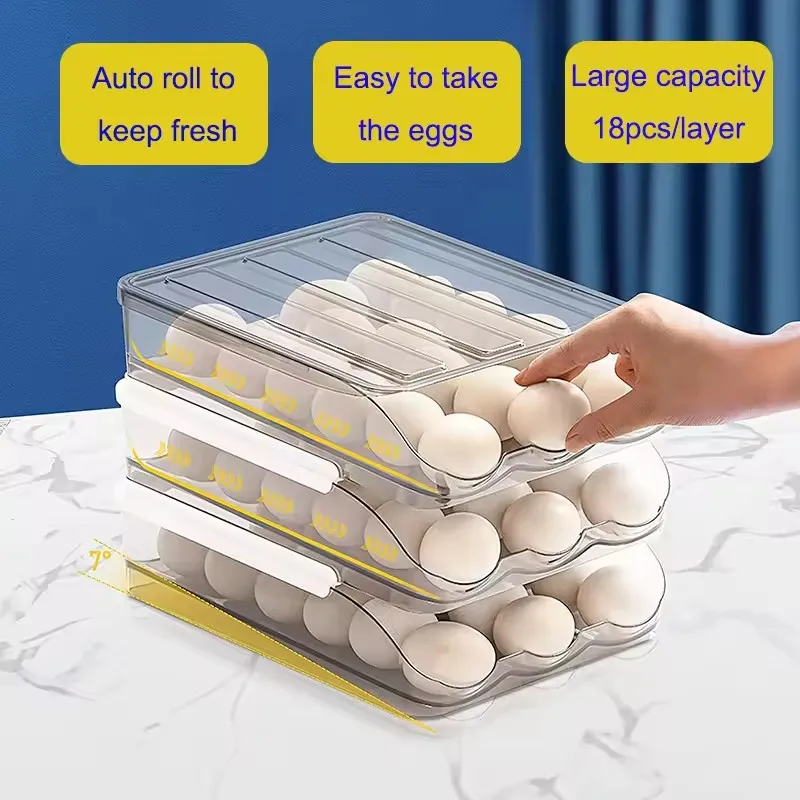 hot selling products  Large capacity egg holder for refrigerator multi-layer egg storage box self-rolling egg storage container